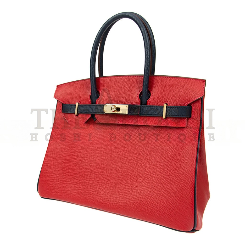 H**me5 BIRKIN 30 EPSOM FLAG RED WITH BLACK AND GOLD BUCKLE BK30Q576EPCZ (30*23*15cm) Master Quality
